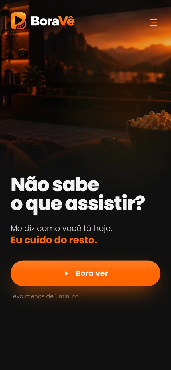 Tela inicial do Boravê no celular: Não sabe o que assistir?