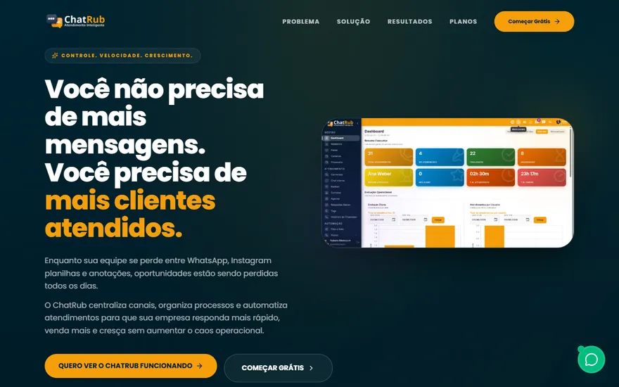 Página do ChatRub no computador, com o painel do sistema