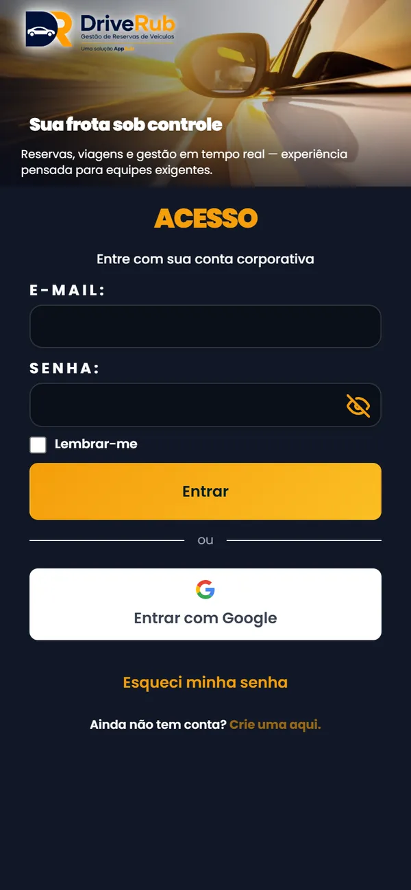 Tela de acesso do DriveRub no celular