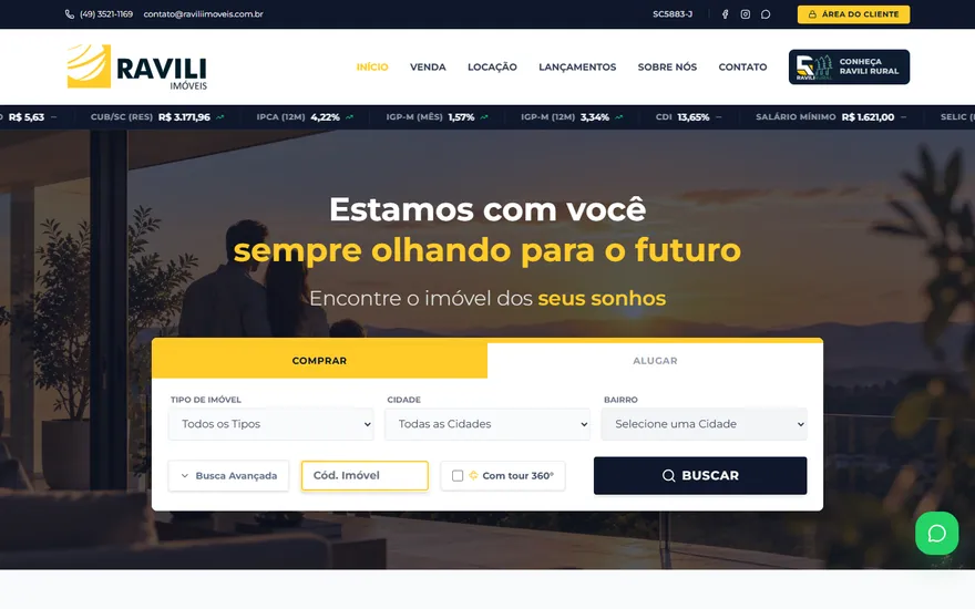 Página inicial do site Ravili Imóveis no computador