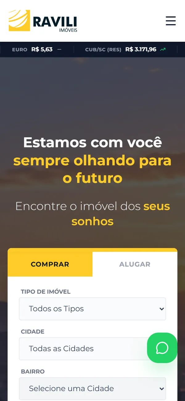 Site Ravili Imóveis no celular