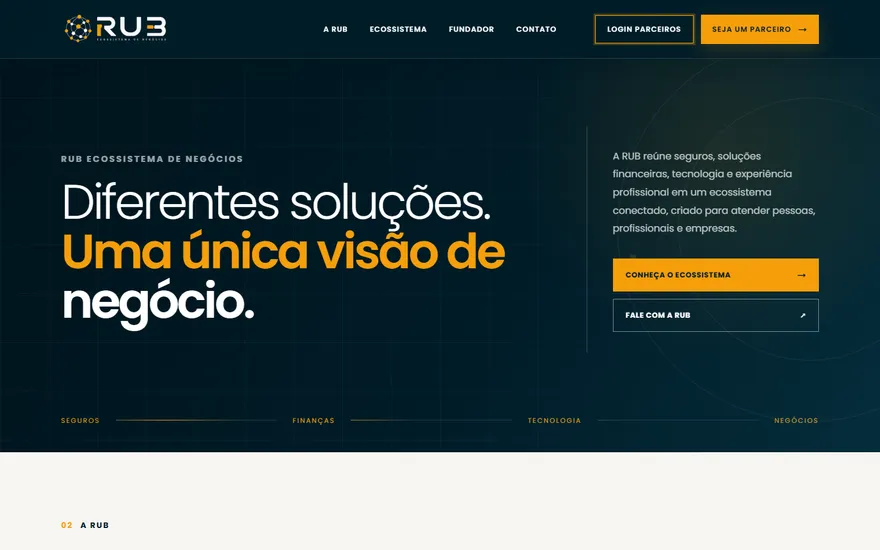 Página inicial do site RUB Negócios no computador