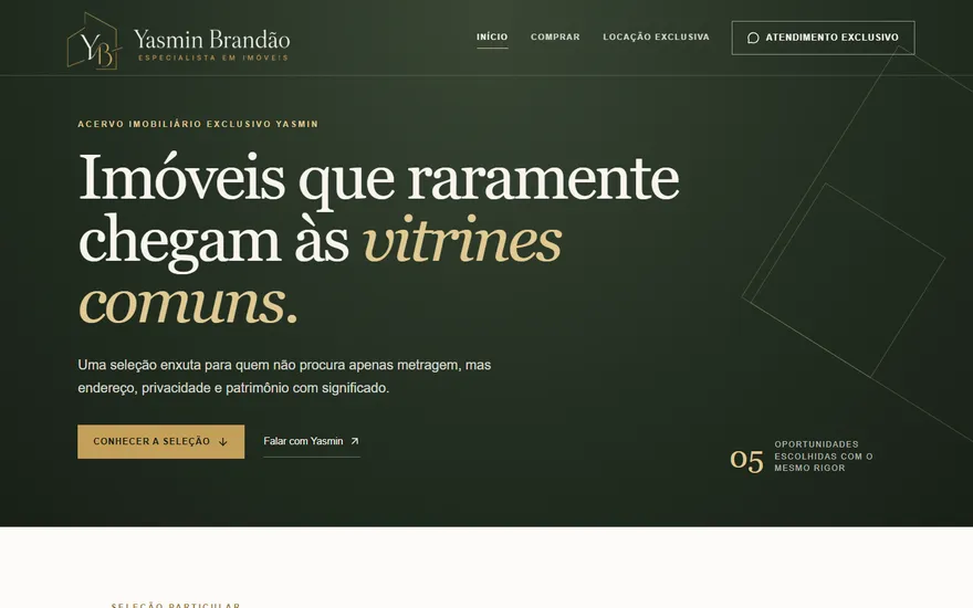 Página inicial do site Yasmin Brandão no computador